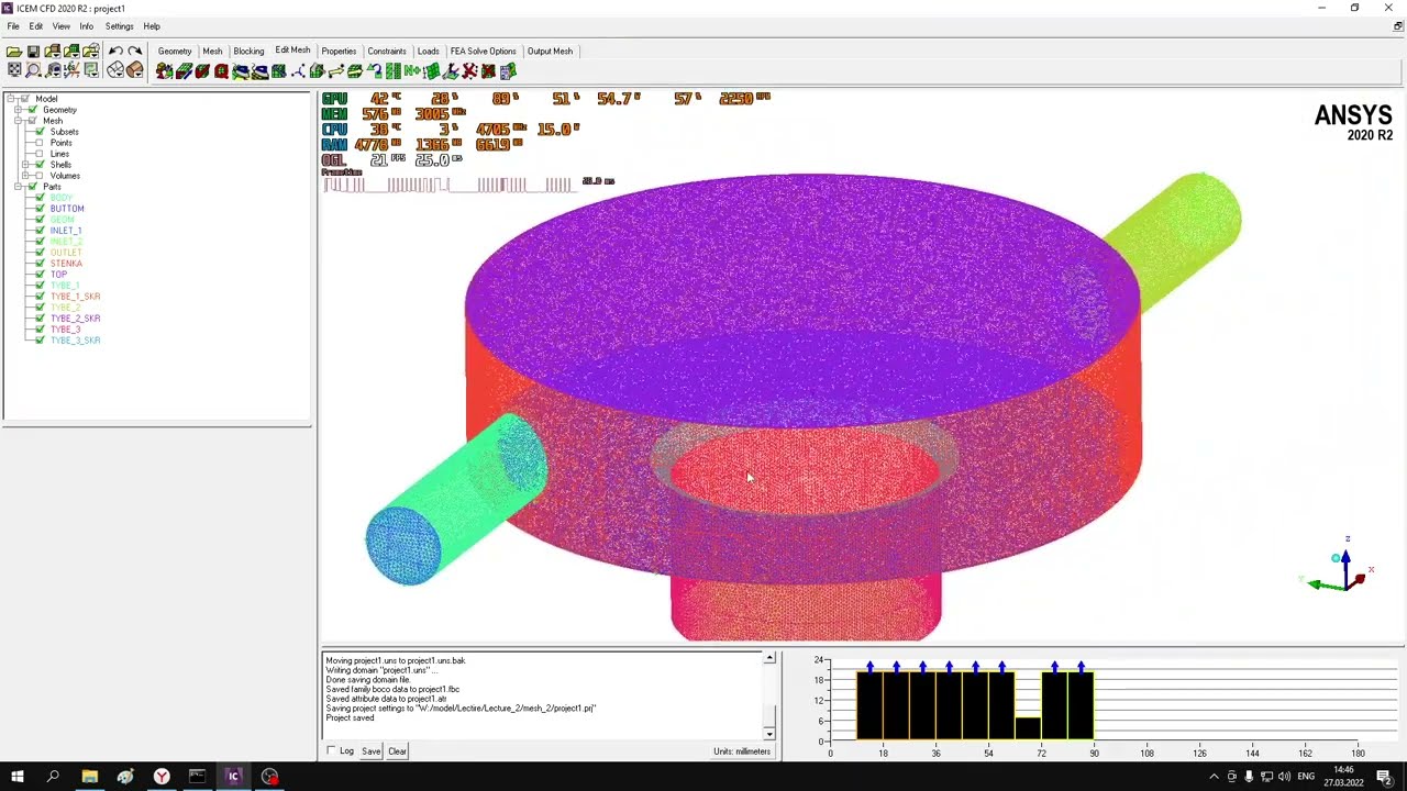 2.2.2 Построение тетра-сетки для модели в ICEM CFD для газодинамического расчета в ANSYS CFX