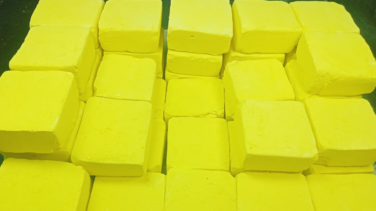 Extra soft Lemon yellow soft gymchalk blocks crushing buttery+creamy | oddly satisfying | ASMR 