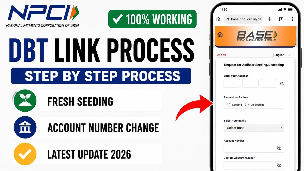 DBT Link Process 2026 | Aadhaar Fresh Seeding Process 2026 | How to Change DBT Link Bank Account 