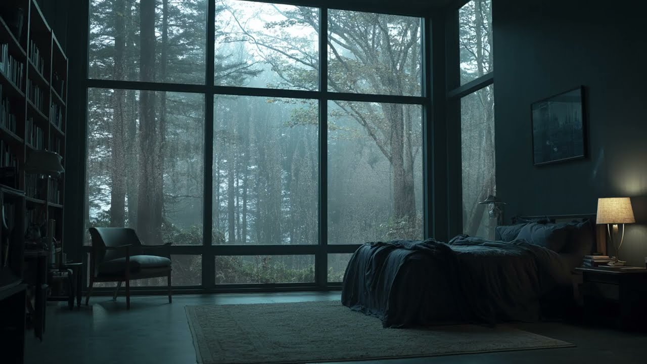 Forest Bedroom Rain on Window - Cozy Rainstorm Ambience for Sleeping, Relaxing and Study