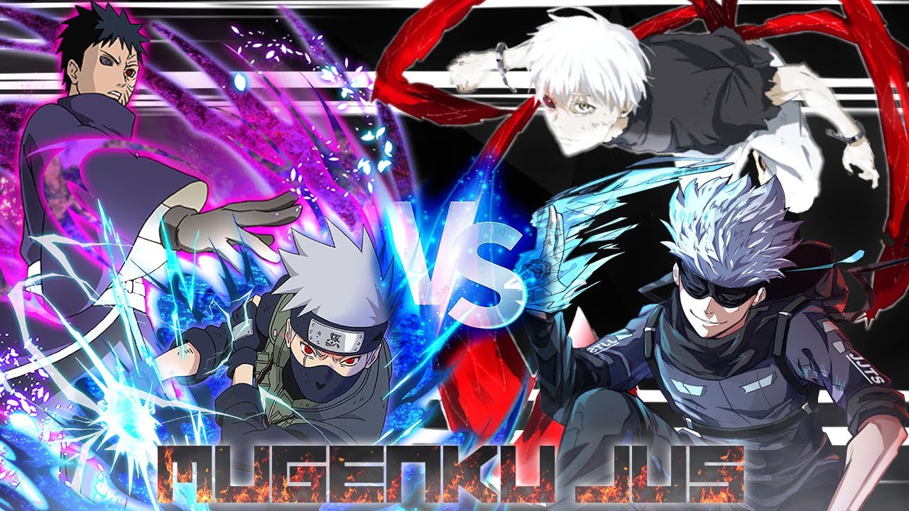 DMS Kakashi & Obito All Forms vs Limitless Gojo & Ken Kaneki ANIME MUGEN JUS Team Fight 2 vs 2