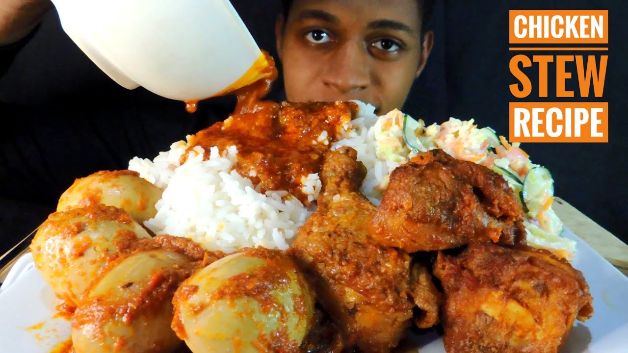NIGERIAN ASMR SPICY CHICKEN STEW,RICE,CHICKEN & EGGS COOKING & EATING(No talking)|food Monger