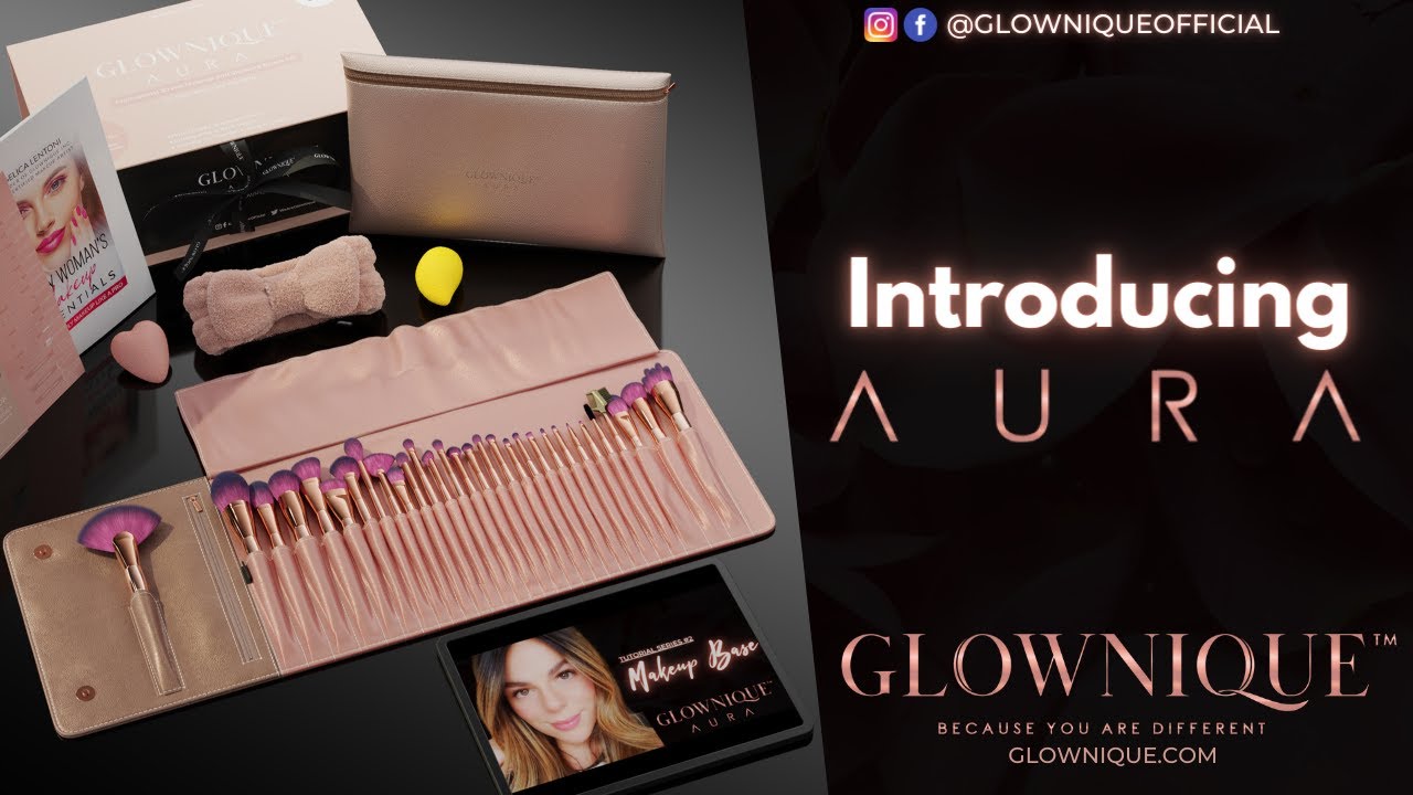 Glownique Aura - 30 Rose Gold Pink Premium Makeup and Skincare Labeled Brushes with Travel Case Set