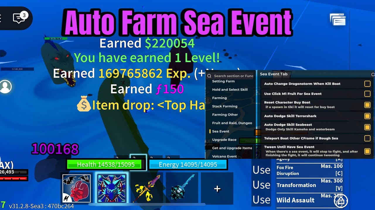 Update Script auto Farm Sea Event  Using M1 Fruit in Blox Fruits | Best (Banana Cat Hub) Tutorial