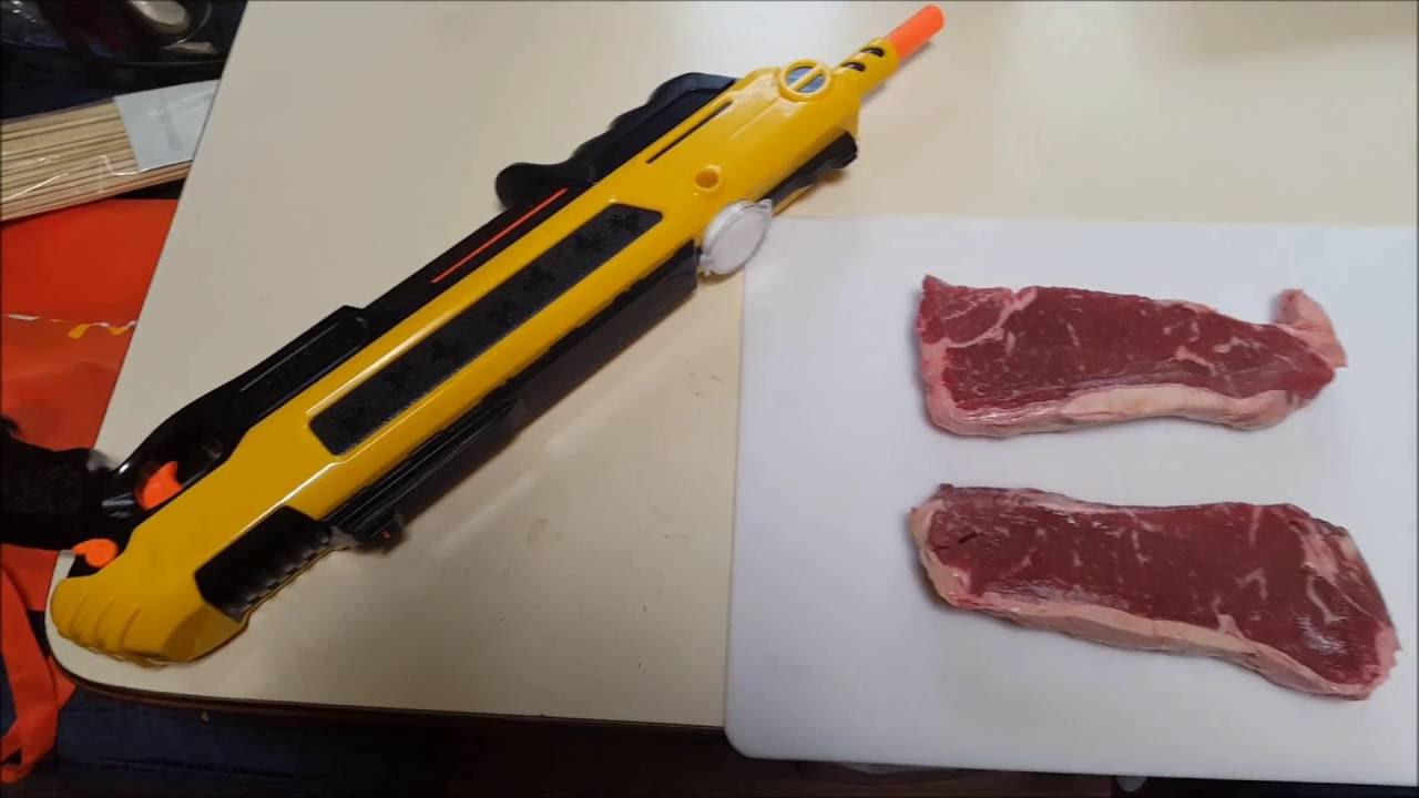 Using the Bug-A-Salt Gun to Season Steaks