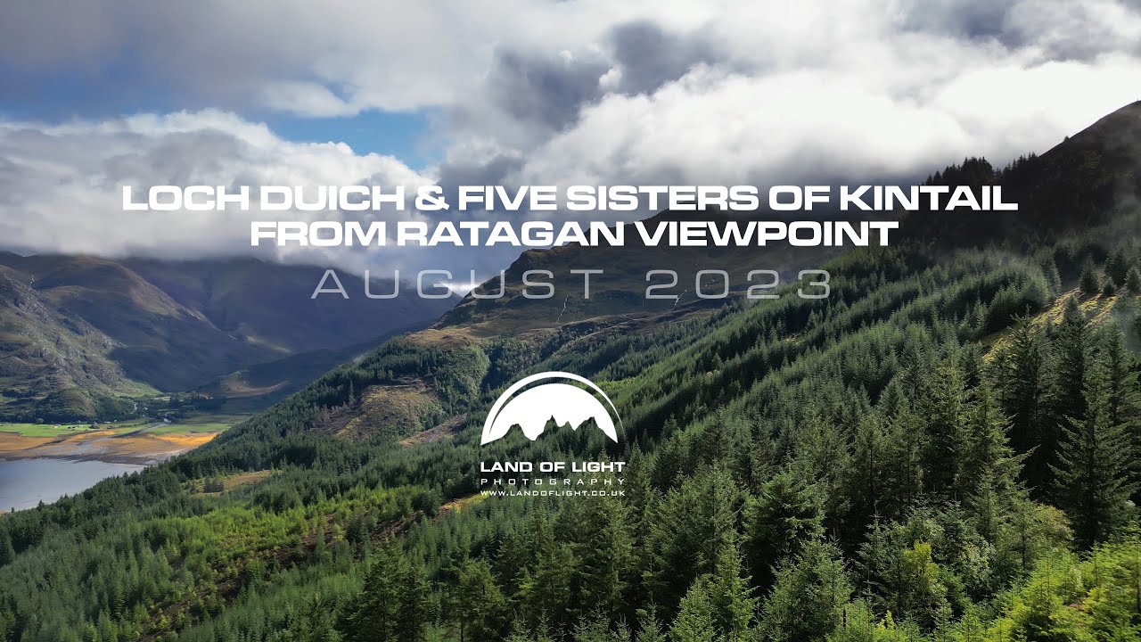 Loch Duich and Five Sisters of Kintail from Ratagan viewpoint - drone video (4K)