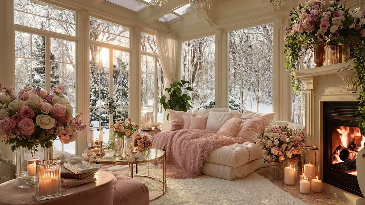 Snowstorm Night with Crackling Fire 🔥 Winter Cabin Ambience for Stress Relief