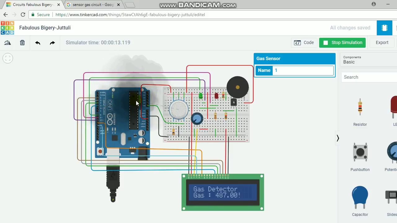 Tinkercad | Alarm gas bocor | basic arduino | LED buzzer sensor gas dan LCD | Arduino simulator