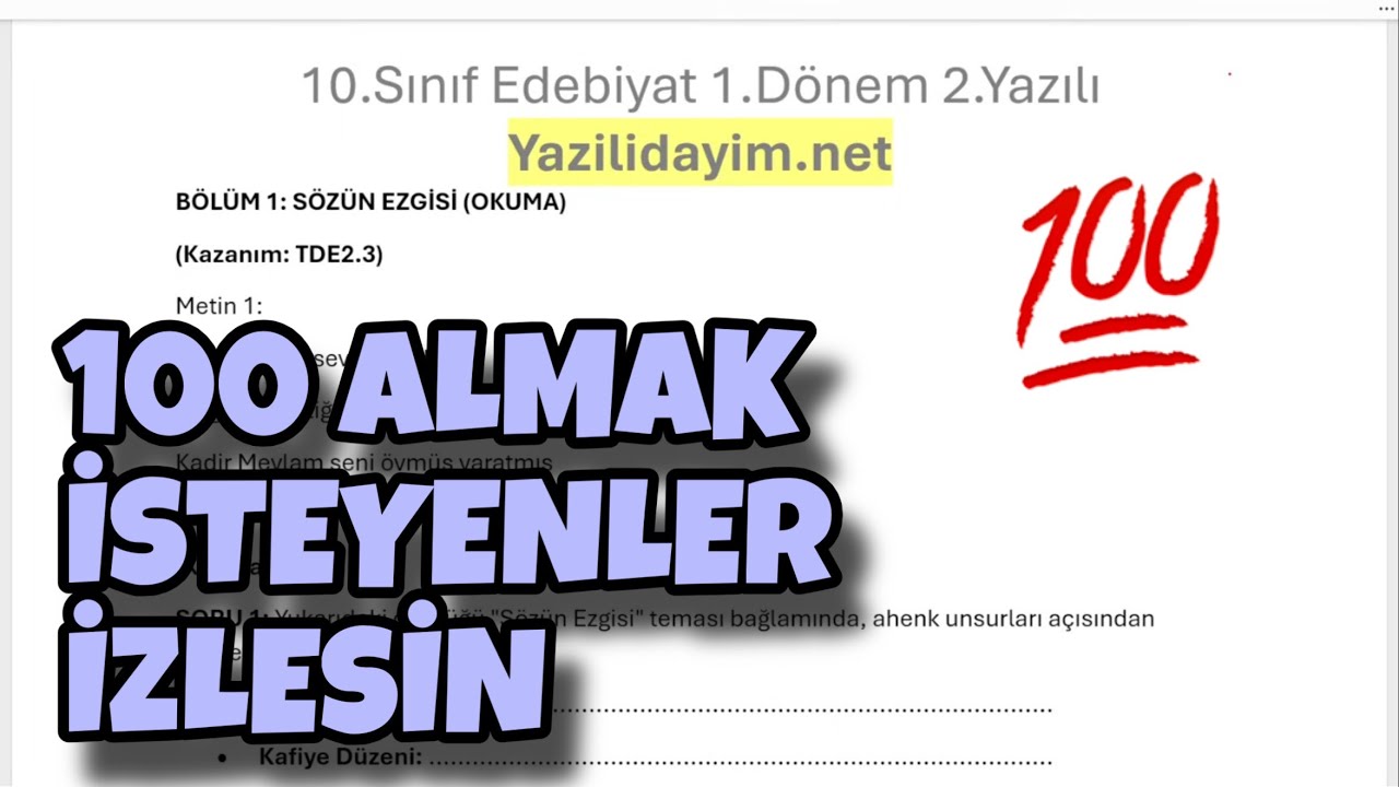 10.Sınıf Edebiyat 1.Dönem 2.Yazılı
