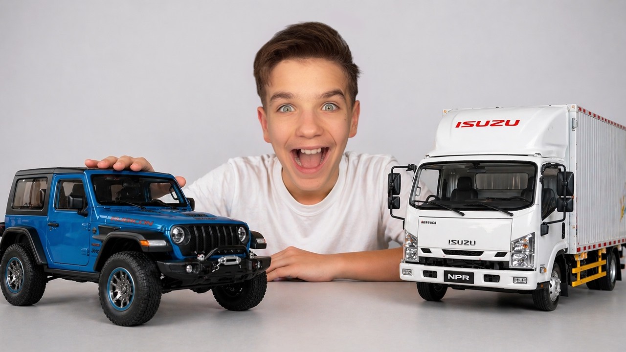 Три масштабные распаковки моделей масштаба 1:18 в одном видео! Jeep Rubicon + Isuzu D MAX + NPR |...