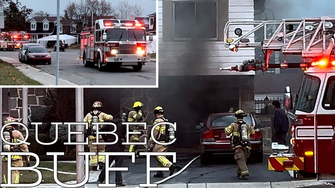 *EARLY ARRIVAL*  Laval Fire Department (SSIL) Early footage of a garage fire in Chomedey + response