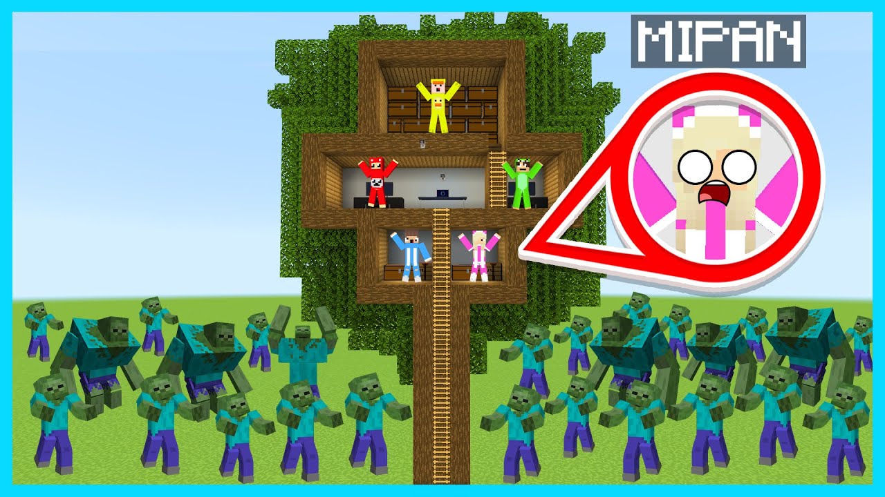 MIPAN & ZUZUZU BUAT RUMAH POHON YANG AMAN UNTUK MELAWAN KIAMAT ZOMBIE APOCALYPSE DI MINECRAFT!