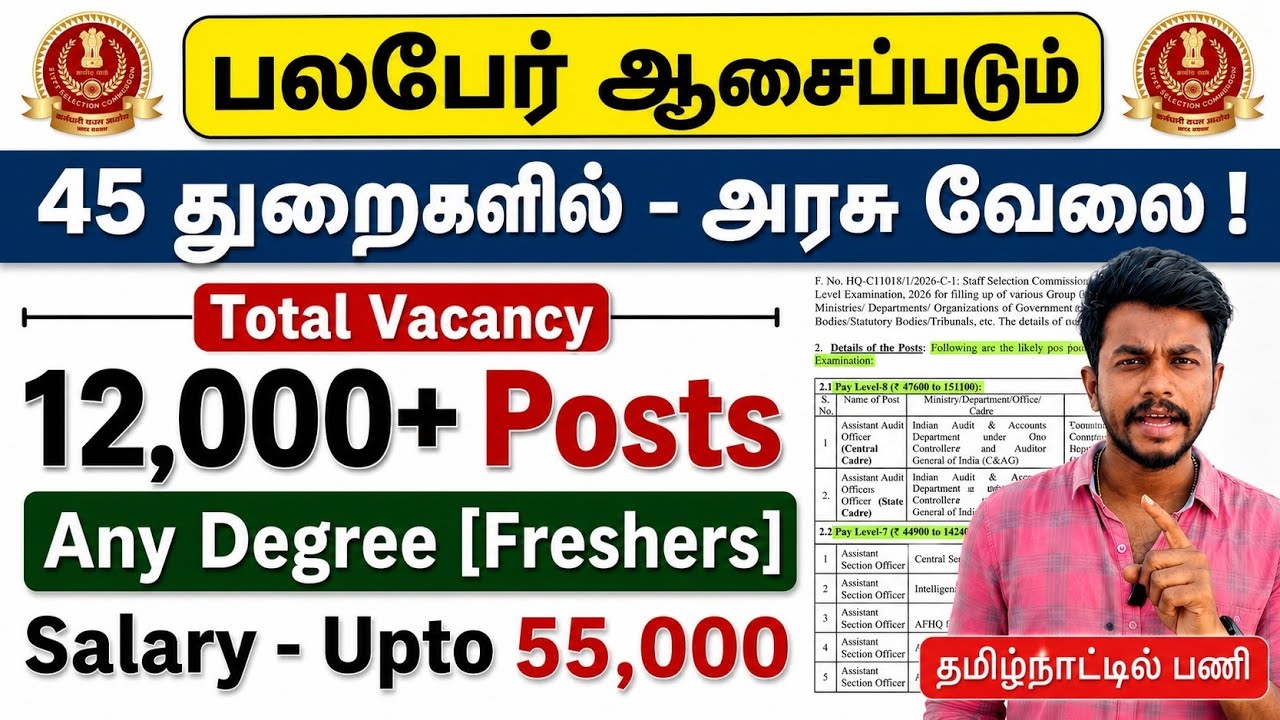 45 துறையில் &diams;️12000+ Posts / Any Degree Govt Jobs / SSC Jobs 2026 tamil / jobs for you tamizha 