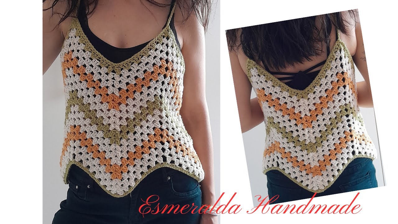 Canotta Top senza cuciture - Crochet tank top, seamless -  Camiseta de crochet sin costuras