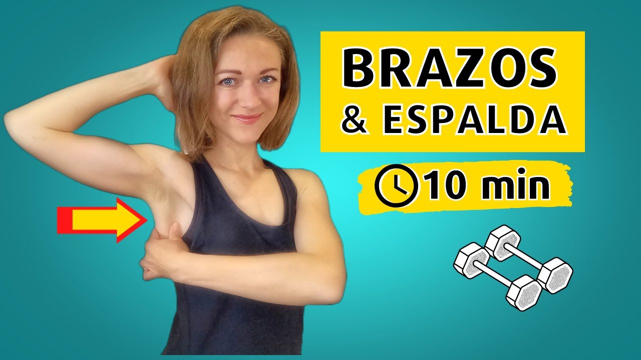 Rutina de brazos, hombros y espalda. 10 minutos con mancuernas.  Ejercicios en casa