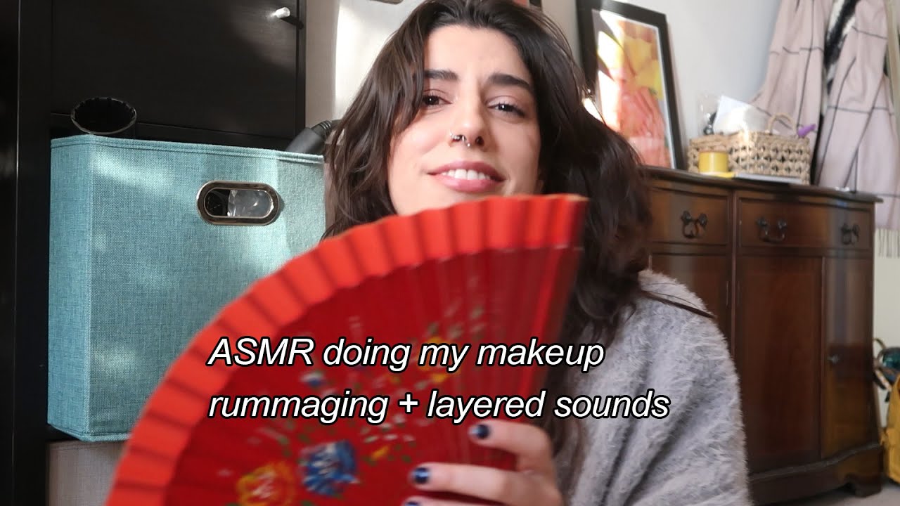 background ASMR doing my makeup, layered sounds, rummaging #asmrtrigger #asmrmakeup #tapping