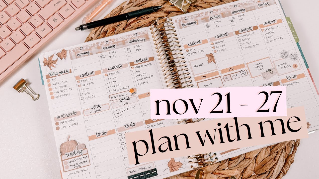 🍁Nov 21 - 27 | Plan With Me | Thanksgiving Week | Erin Condren  LifePlanner | Hourly Layout
