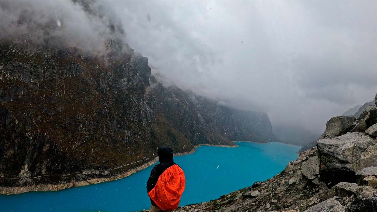 ASMR Hiking Laguna Parón, Peru | Storm Sounds, Ice & Raw Nature (Colombian Hiker)