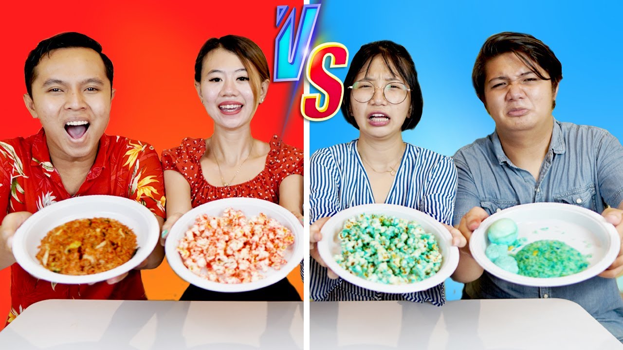 TANTANGAN MAKANAN 1 WARNA!! MAKANAN MERAH VS MAKANAN BIRU SELAMA 24 JAM BARENG PACAR PUTRI!!