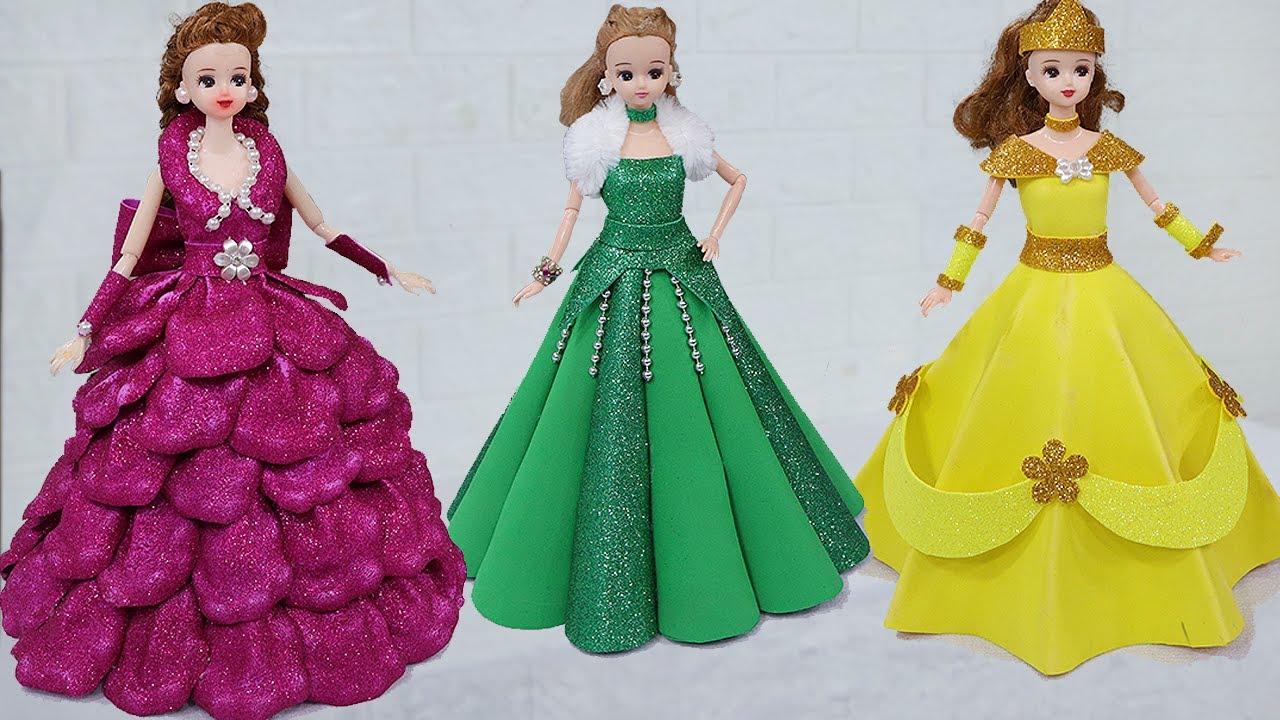 WOW! 3 Beautifull Doll Dress Design From Glitter Foam Sheets