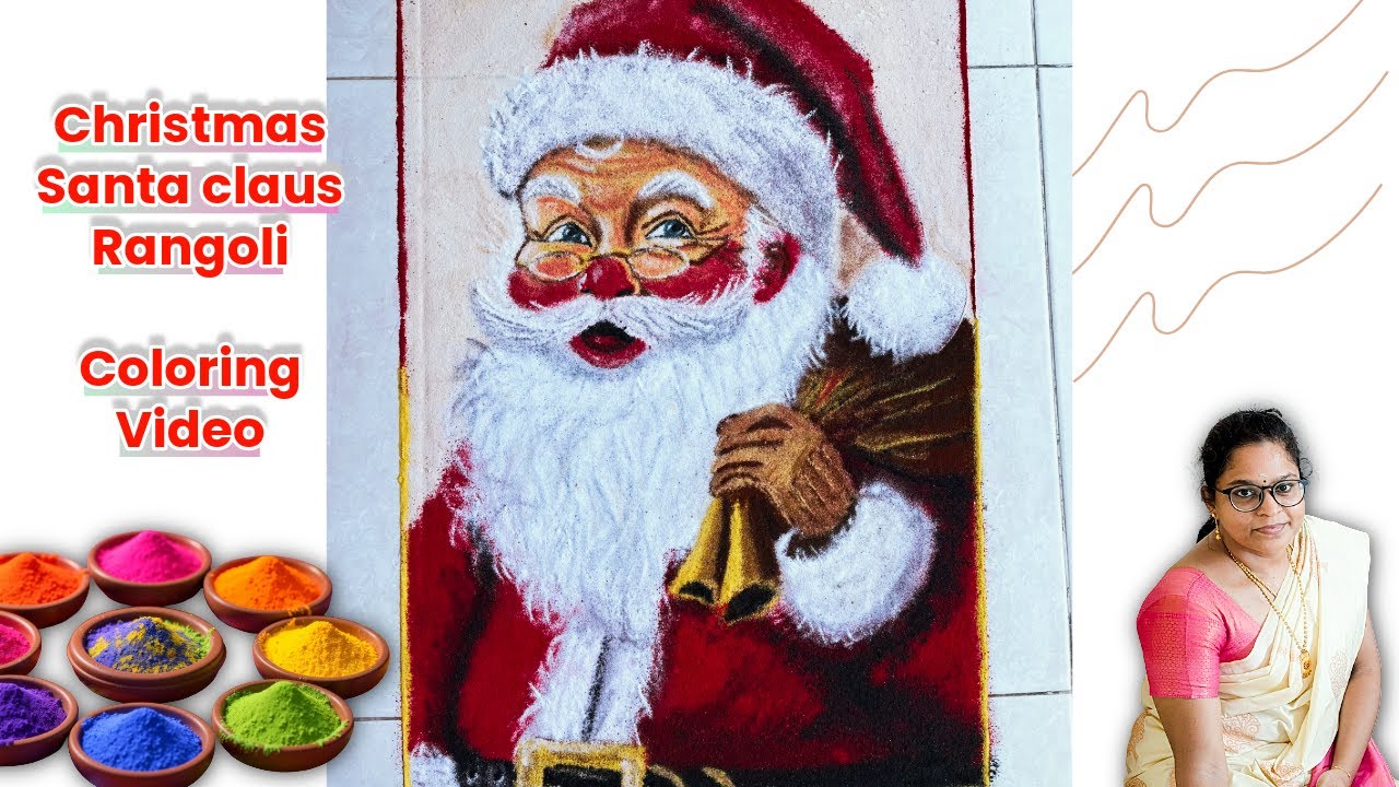 Santa Claus Rangoli Christmas. Realistic 3D Rangoli, 