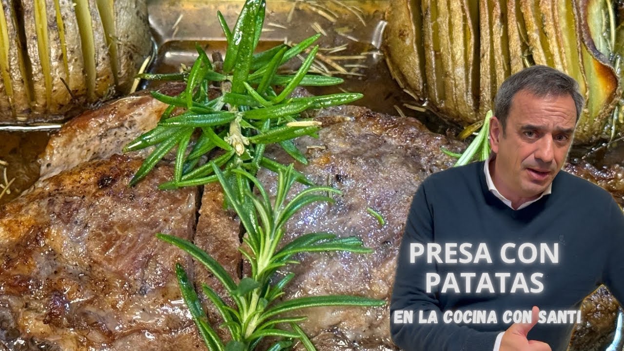 Receta de presa ibérica al horno con patatas Hasselback