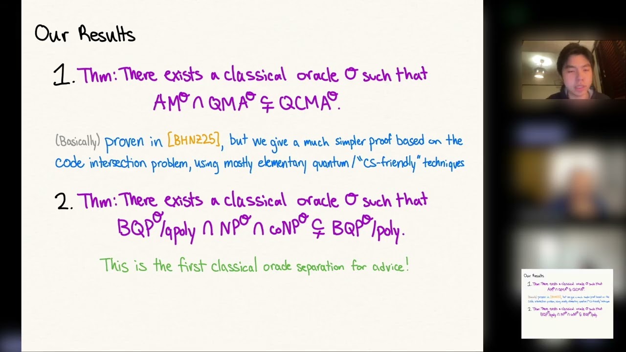 [Quantum Seminar] Andrew Huang | Separating Quantum and Classical Advice with Good Codes