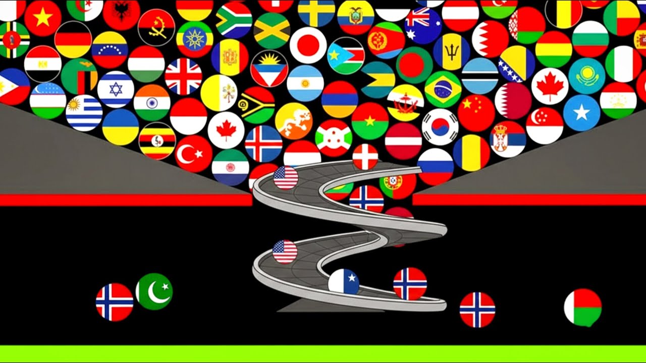 25 Countries Marble Race In Algodoo