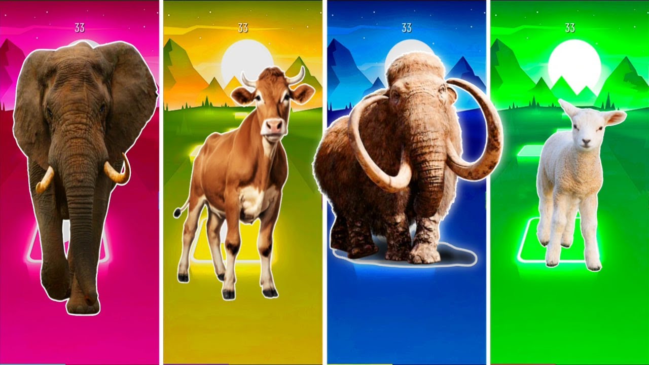 Funny the Horse🐎 🆚Funny Elephant s 🆚Funny Cow🐄 Funny Bull🦏Tiles Hop EDM Rush #tileshop​ #coffindance