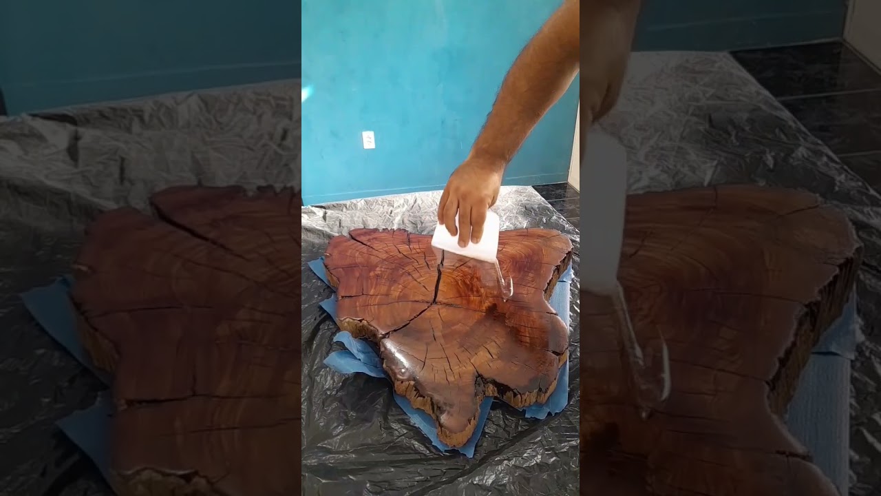Selamento com Resina ep&oacute;xi em Pe&ccedil;a de Angico. #Resina #marcenaria #fa&ccedil;avoc&ecirc;mesmo #madeira