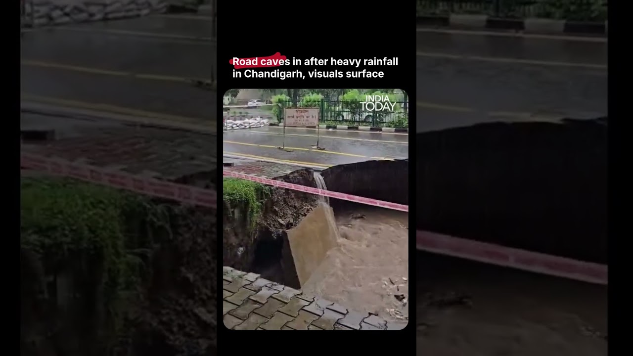 Chandigarh Road Caves In After Heavy Rain, Sector 26-28 Stretch Damaged #chandigarh
