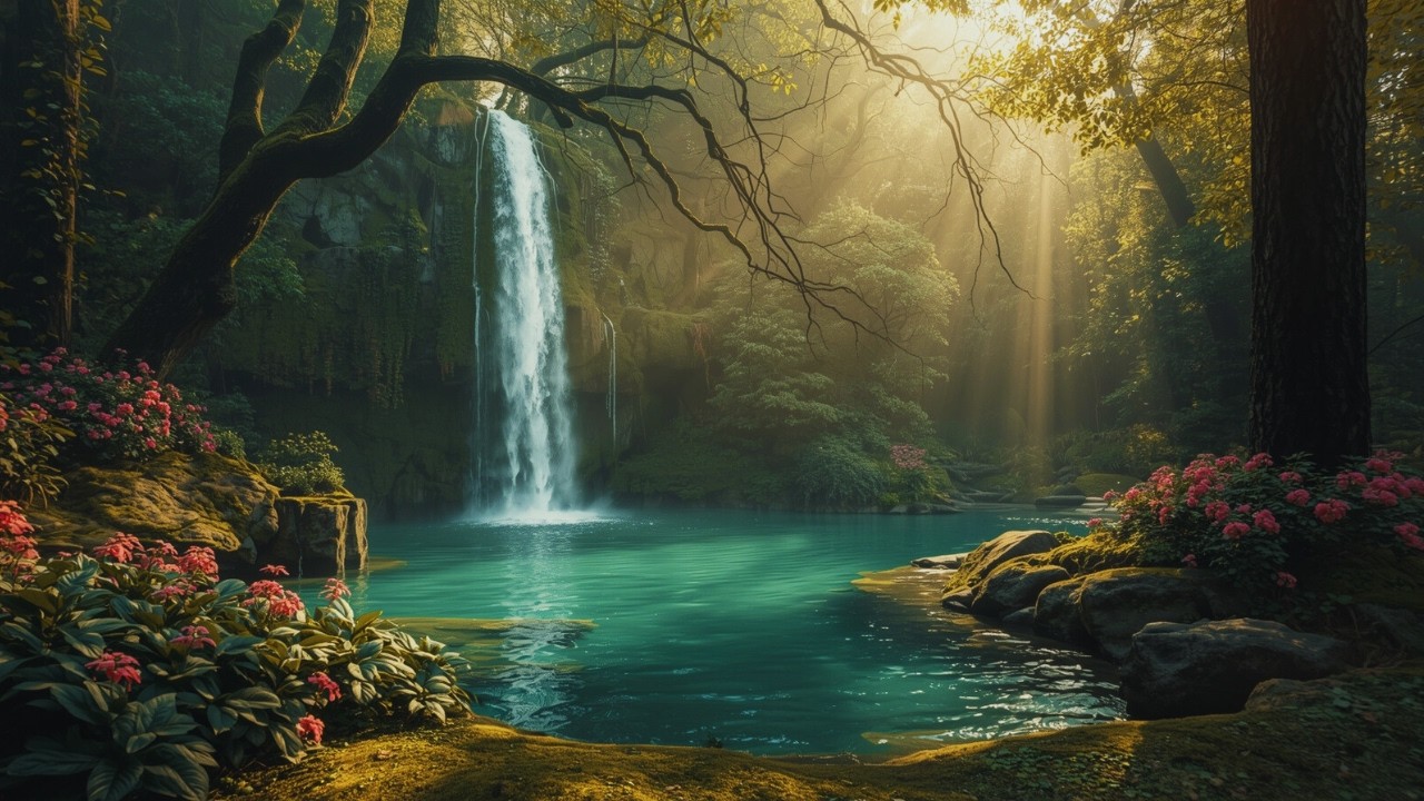 Hidden Forest Waterfall | 432Hz Ambient Meditation | Forest Healing Sounds