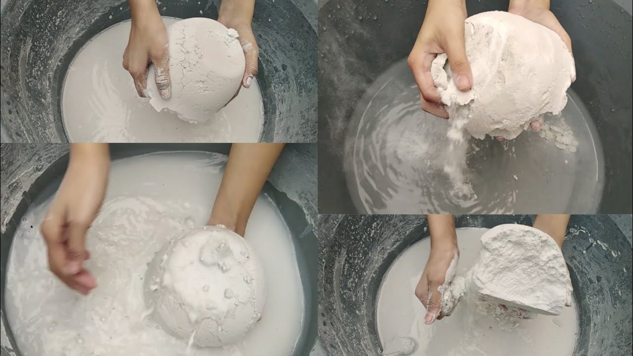 Asmr Super soft pure white cement crumbles in water|HBD Insha & Sidra🌼