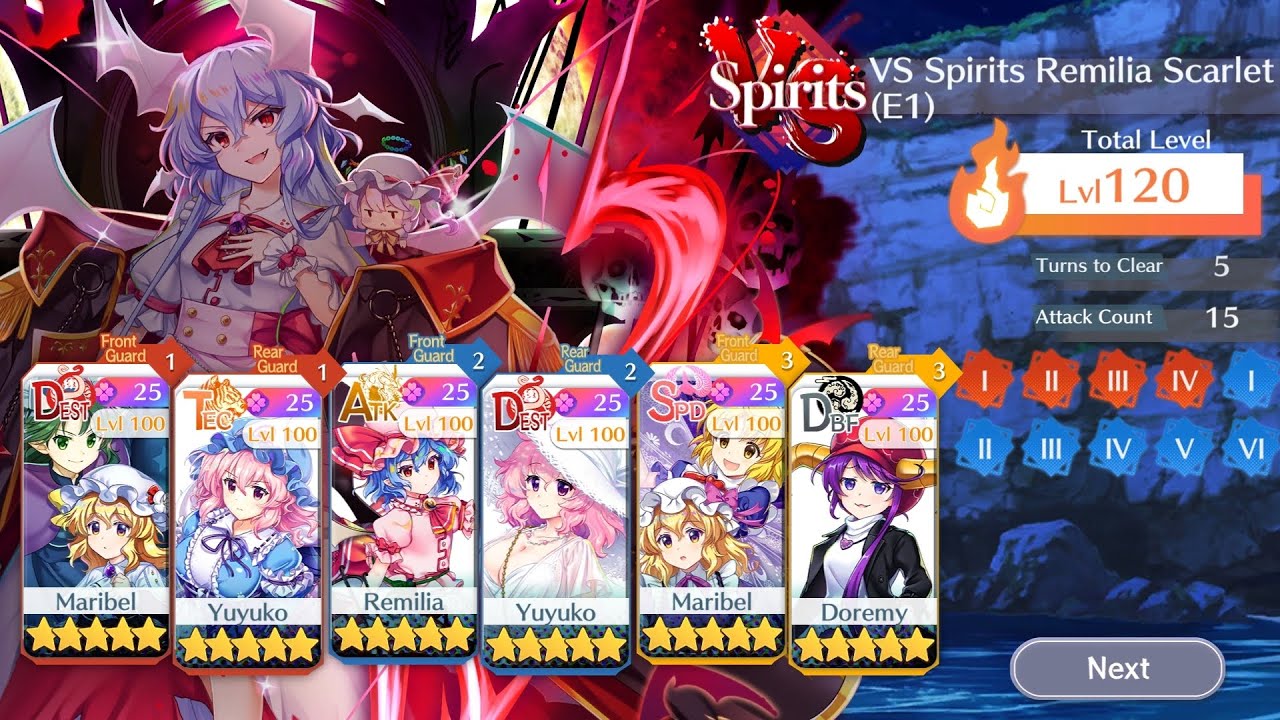 Touhou Lostword Global | Divergent Spirits Remilia Scarlet (E1) Lvl 120 | Premium team clear