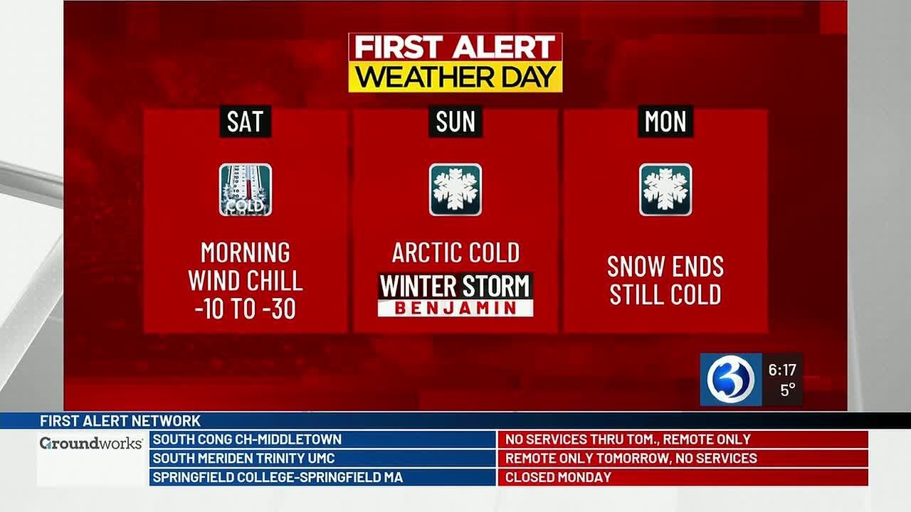 First Alert Weather Days for Arctic cold and Winter Storm Benjamin