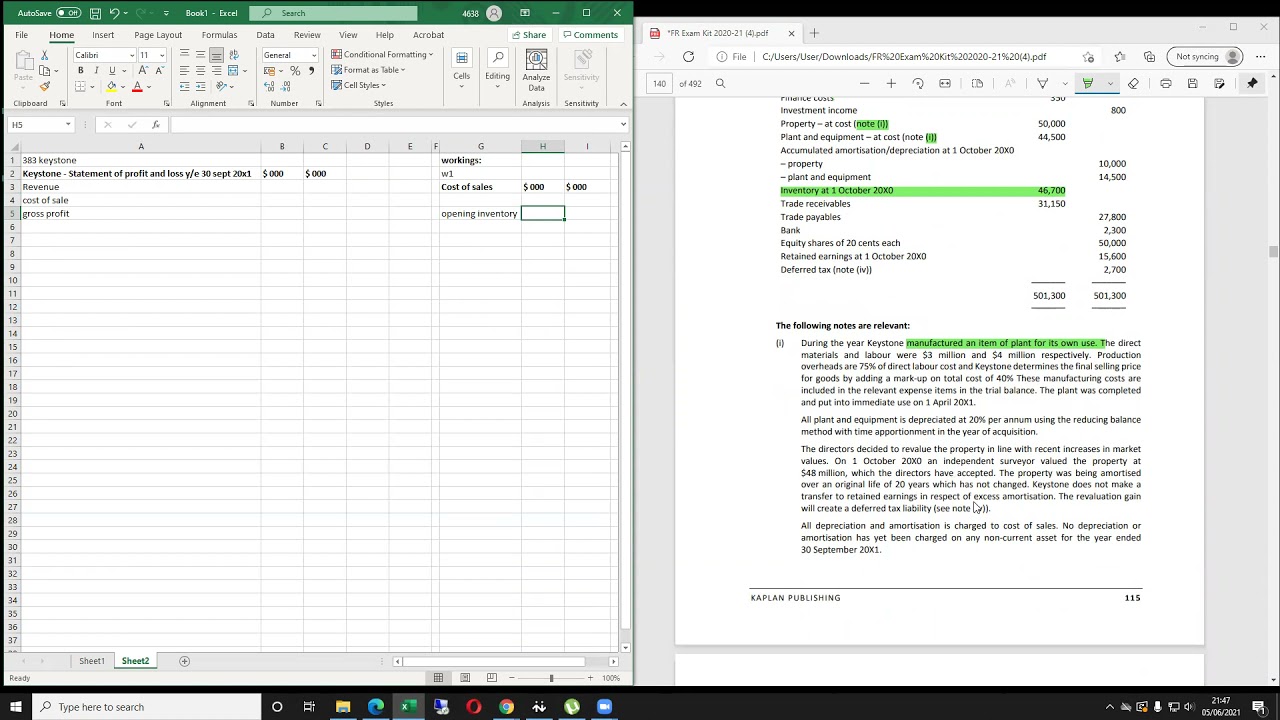 F7 FR Financial Reporting Final account exam kit practice on excel