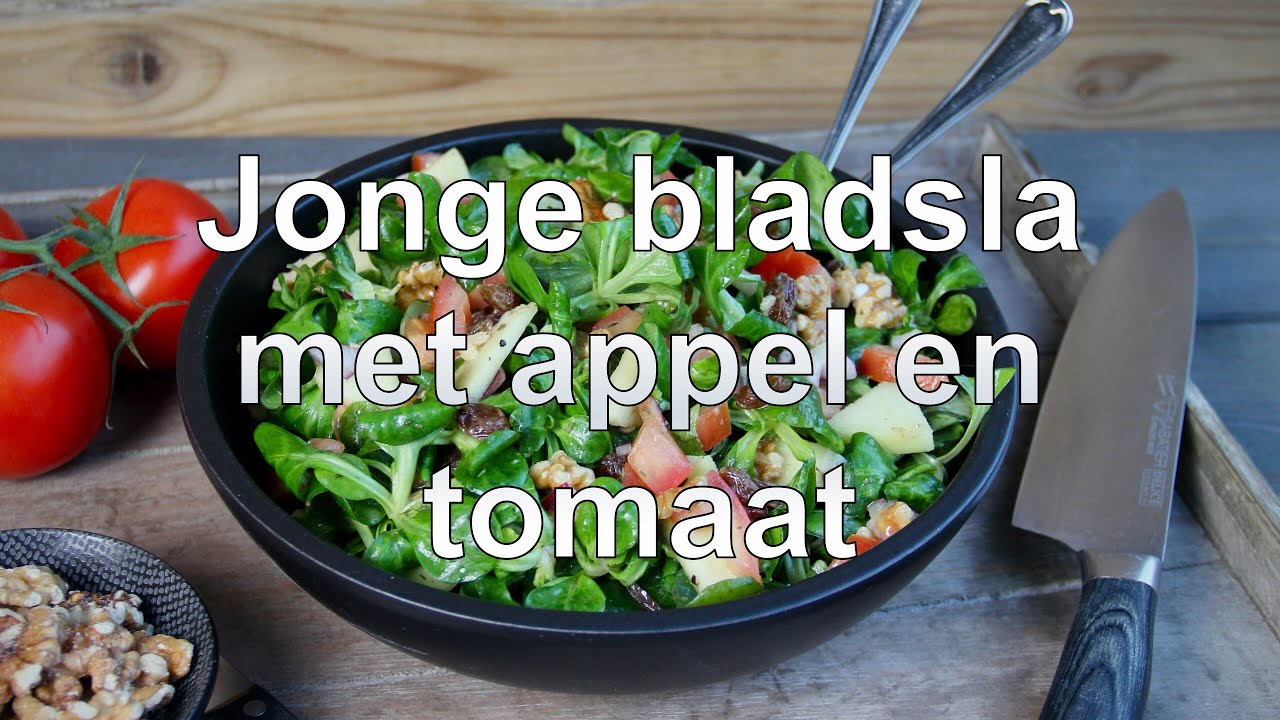 Jonge bladsla met appel en tomaat recept