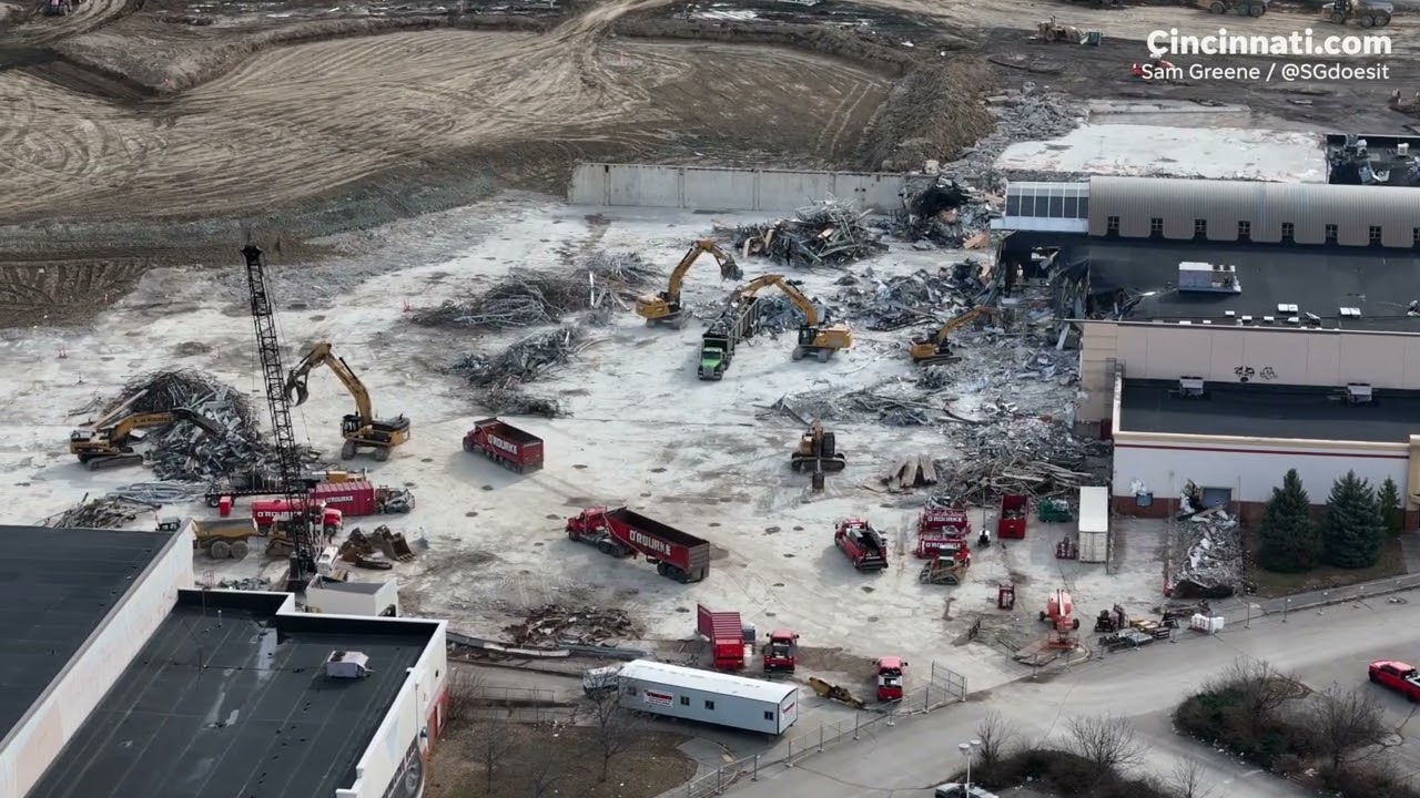 See aerial view of the Forest Fair Mall demolition in progress