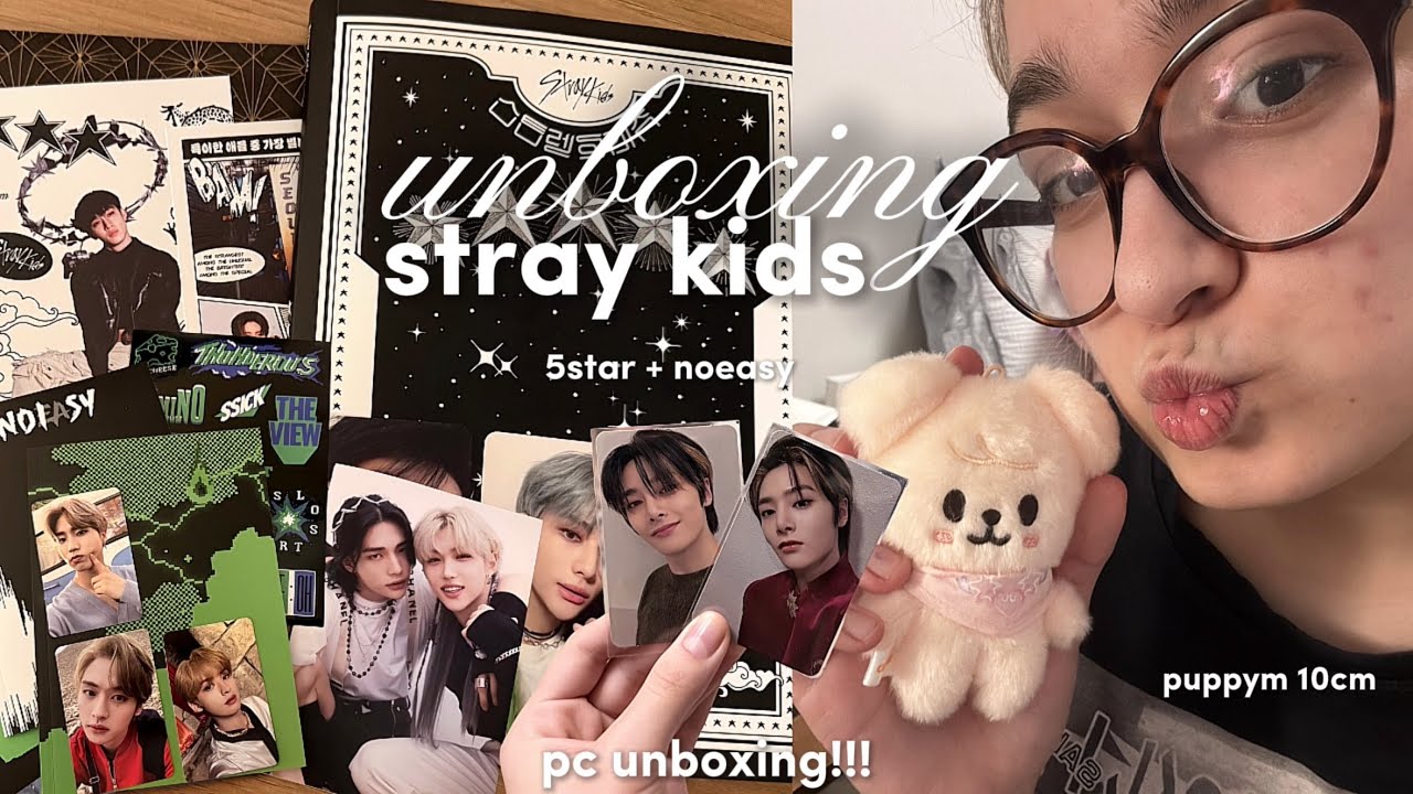 unboxing skz:: puppym 10￼cm,happy mail,albuns(5star e noeasy) ⋆˙⟡🐶🦊