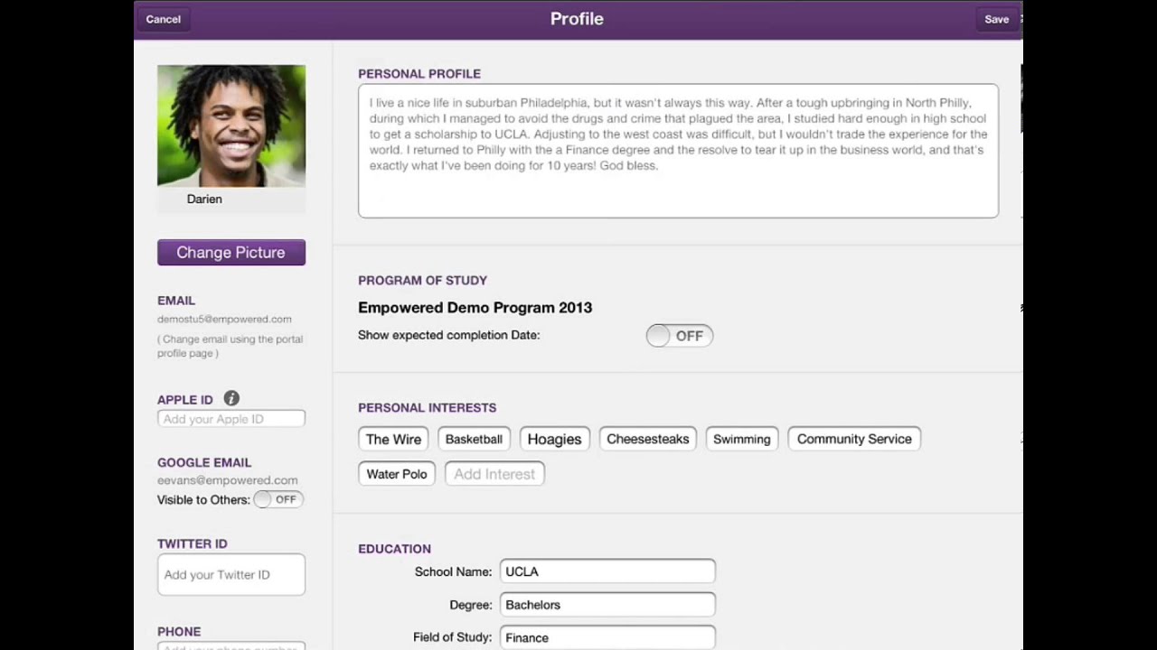 Student Profile Settings