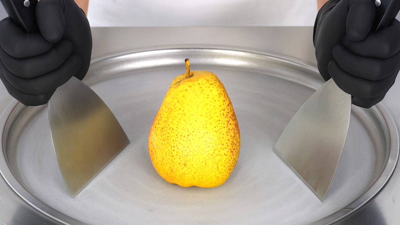 Pear Gets Frozen Into Ice Cream Rolls 🍐 | ASMR