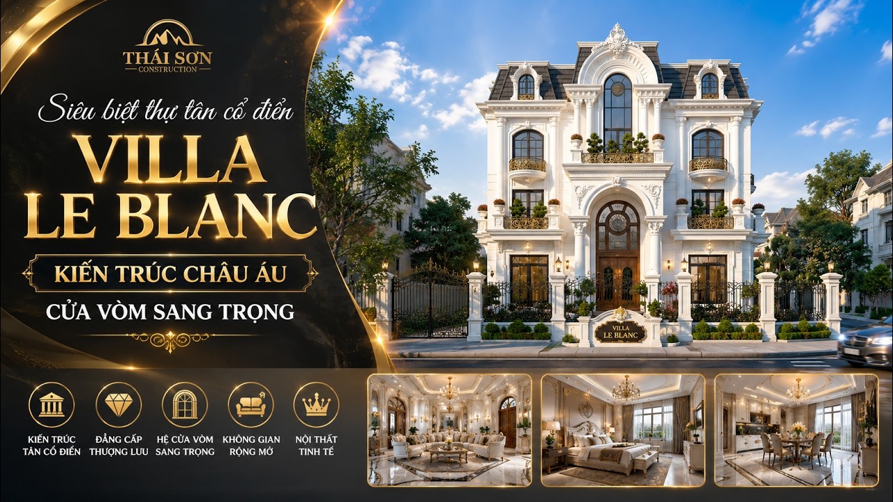 Siêu biệt thự tân cổ điển Villa Le Blanc kiến trúc Châu Âu cửa vòm sang trọng