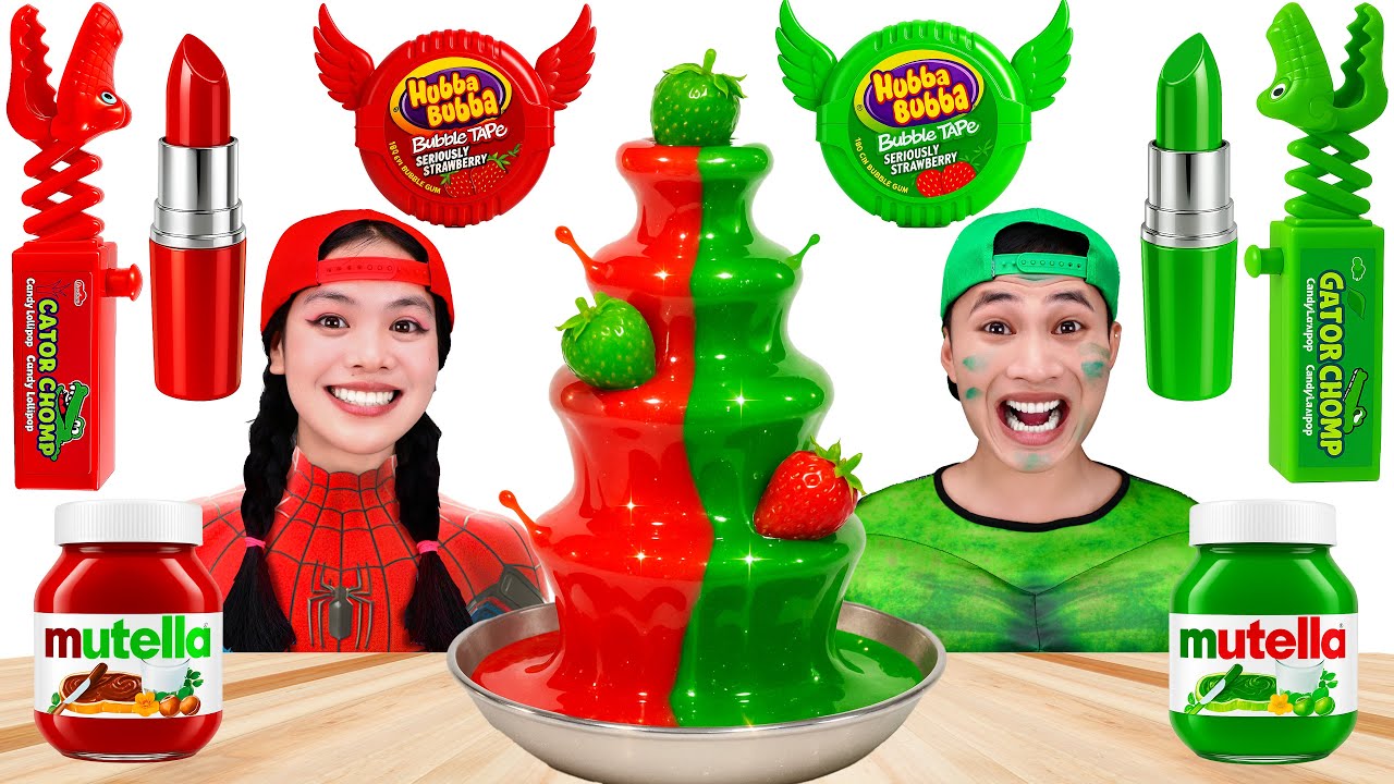 Desaf&iacute;o De Comida Roja VS Verde | ASMR MUKBANG Para Superh&eacute;roes HULK Vs DEADPOOL