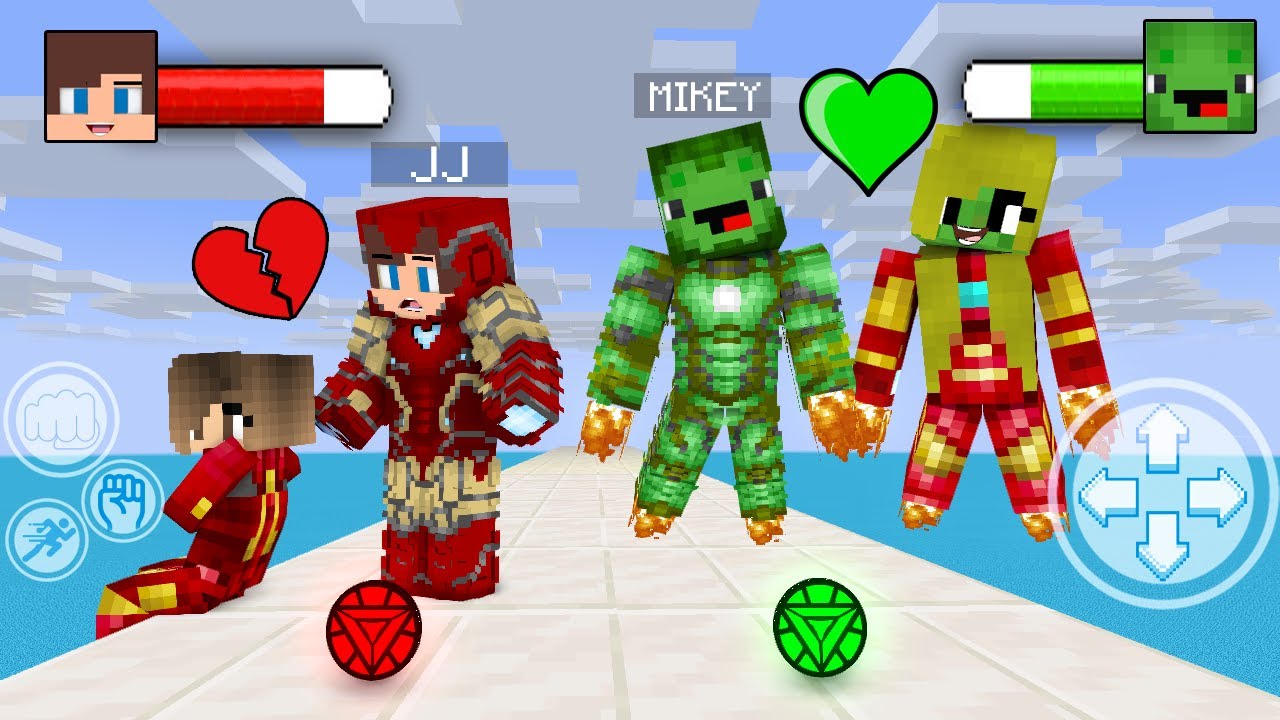 JJ and Mikey IRON MAN LOVE Game - Mark II Costume vs Hulkbuster Armor - Maizen Minecraft Animation