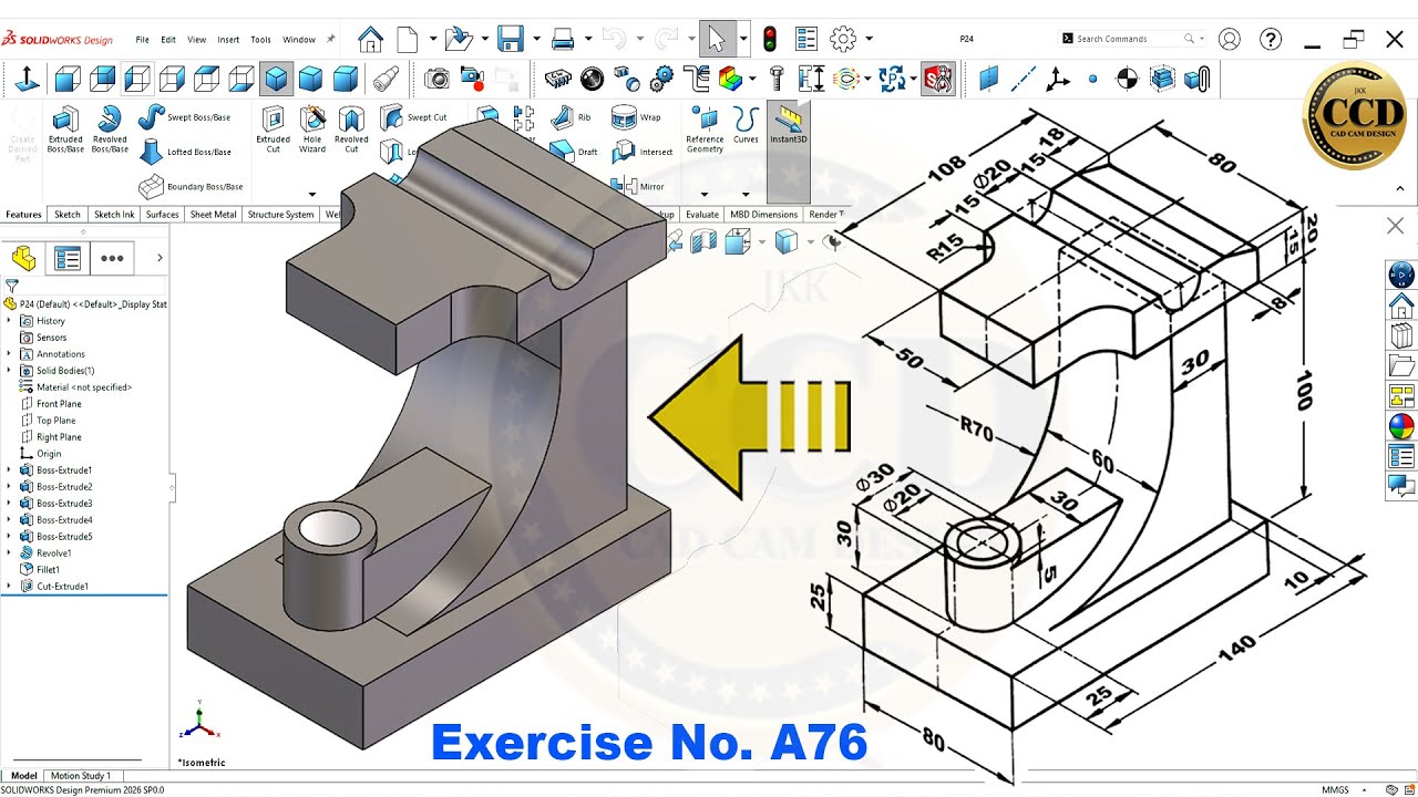 SolidWorks Tutorial for beginners Exercise A76