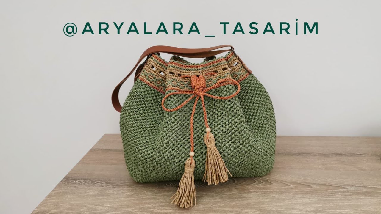 Aryalara Tasarım İmzalı Kağıt İpten Ağzı İşlemeli Torba Çanta yapıyoruz #crochetbag #kağıtipçanta