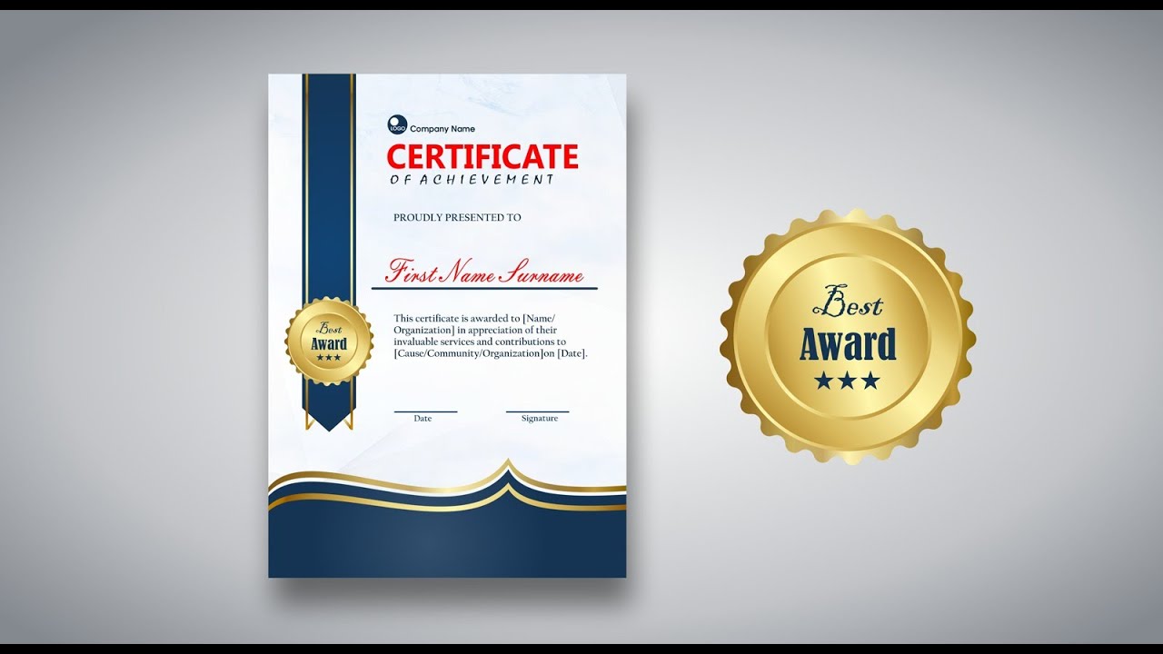 Portrait Navy Blue & Gold Certificate & Badge Design in CorelDRAW | Step-by-Step Beginners Tutorial