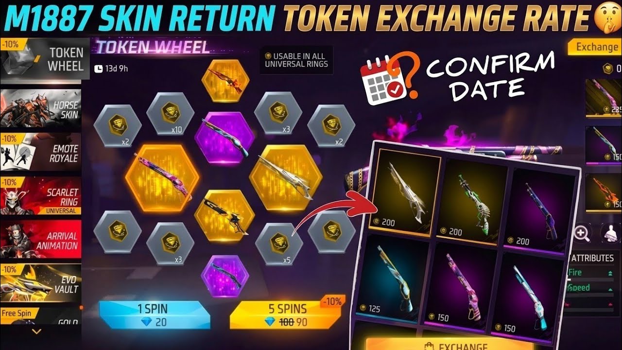 M1887 Skin return confirm date | M1887 Gun skin token exchange rate | Free Fire upcoming event