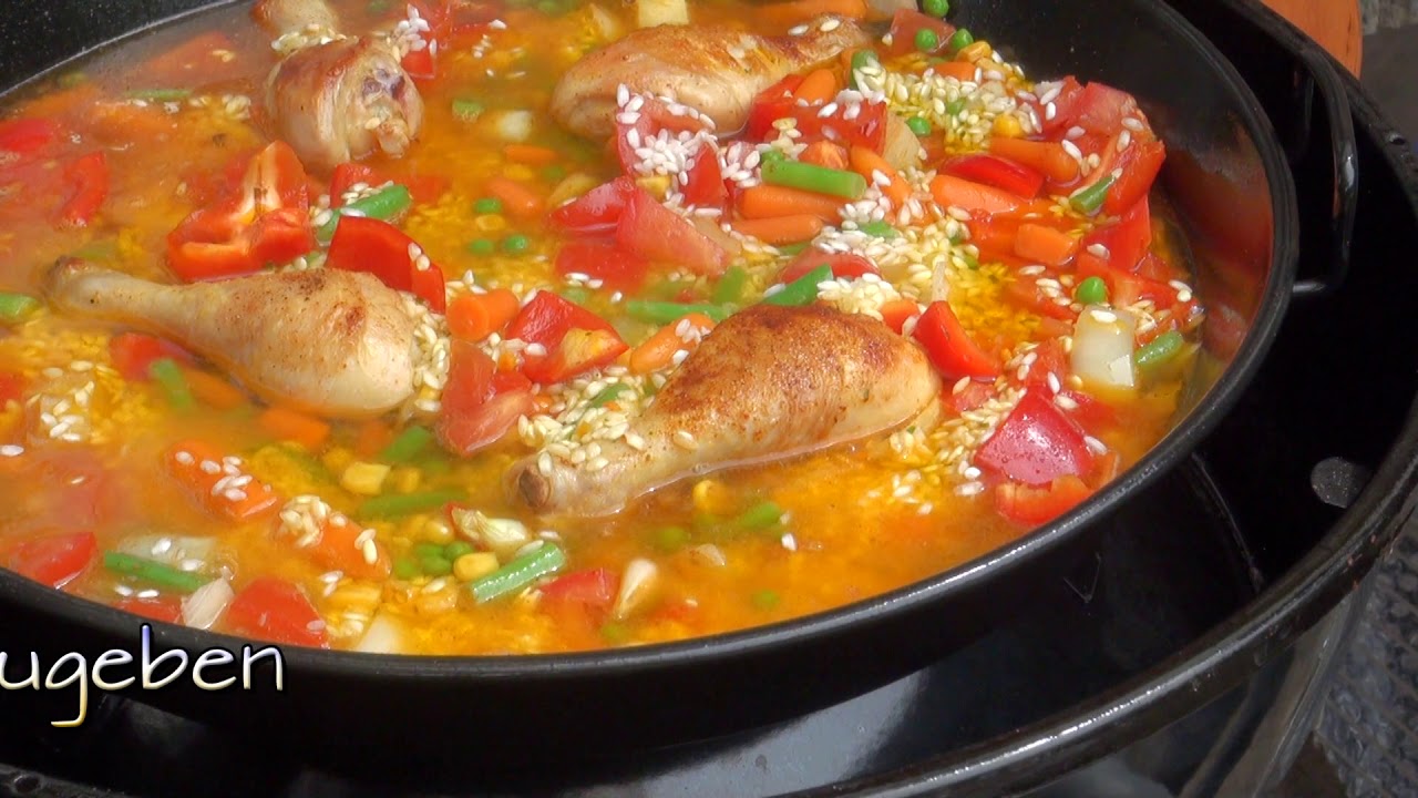 Paella auf Outdoorchef Gasgrill mit Gourmetpfanne