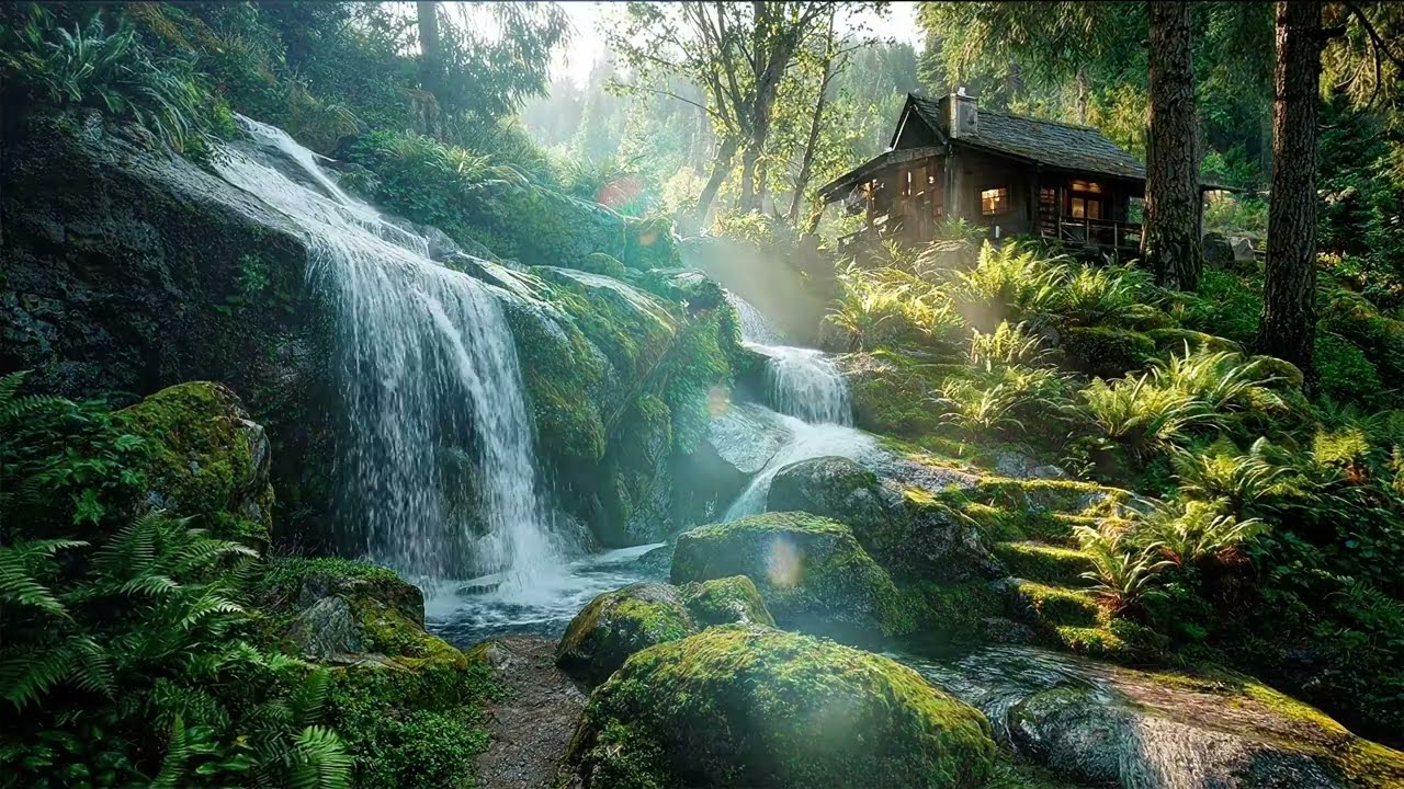 Forest Waterfall Flow 🌿 Calm Morning Nature Ambience for Focus & Relaxation